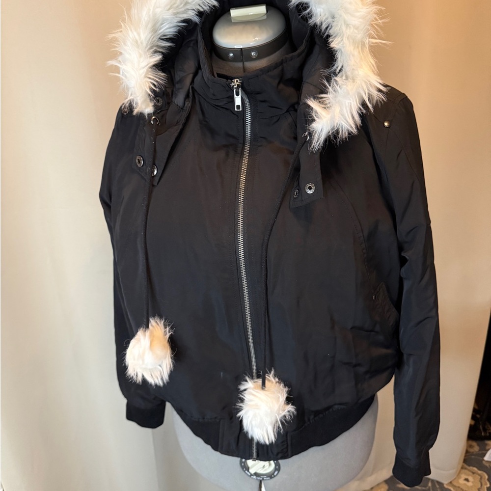Torrid Black Puffer Jacket with Faux Fur Trim